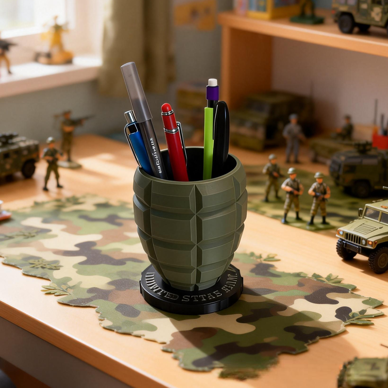 Military Grenade Pencil Holder Army Inspired Desk Organizer Model Birthday Gift for Kids Kids Room Decor 