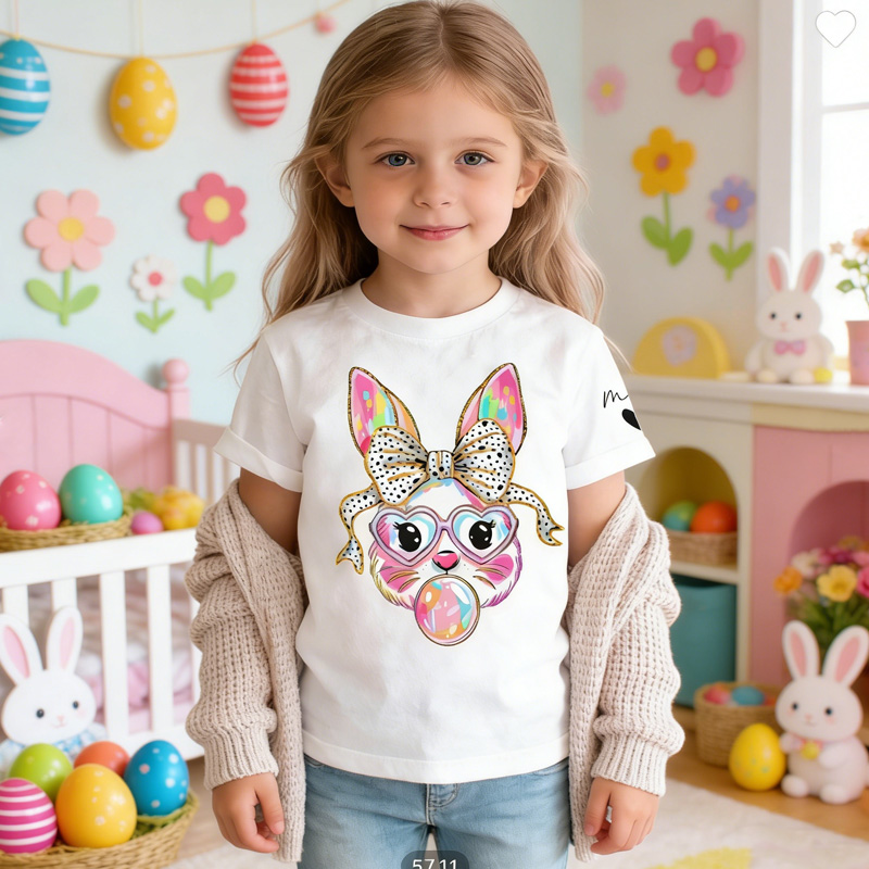 Personalized Cute Glitter Easter Bunny Multicolor T-shirt Sweatshirt with Name Easter Birthday Gift for Kids Friends