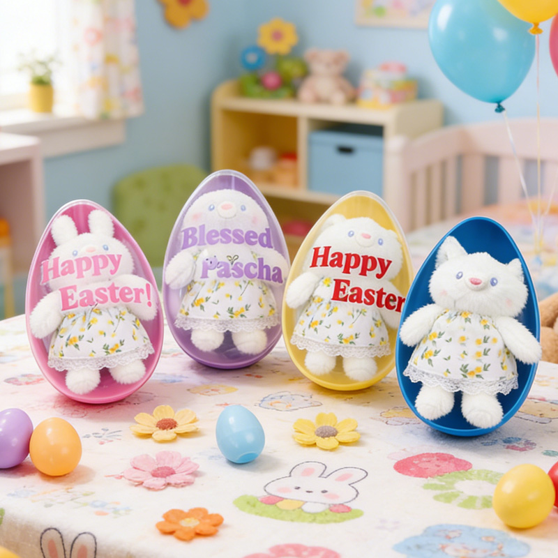 Personalized Stretchable Plush Bunny Keychain and Fillable Jumbo Easter Egg Set with Name Party Favor Egg Hunting Easter Hamper Gift for Boys Girls