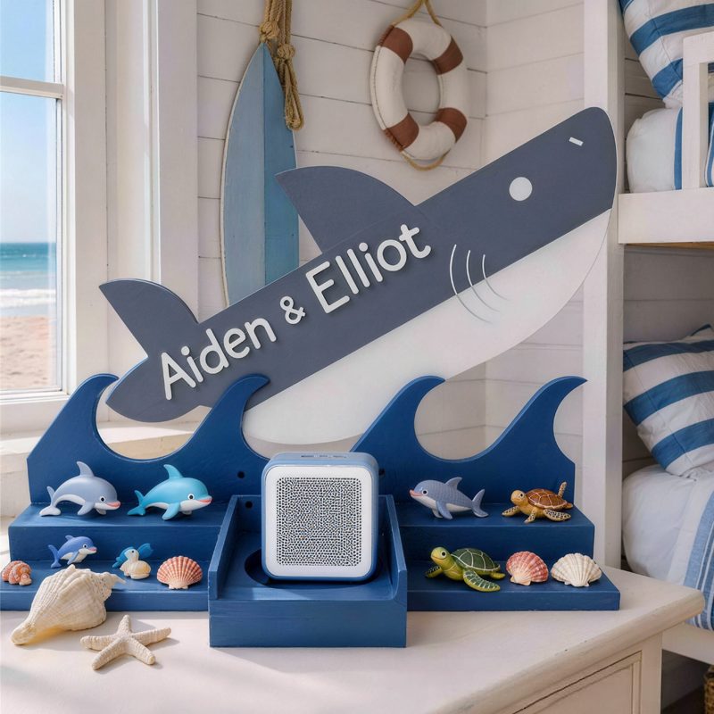 Personalized Shark Themed Box Holder Birthday Gift for Kids Kids Room Decor Unisex Nursery Shelf & Character Display