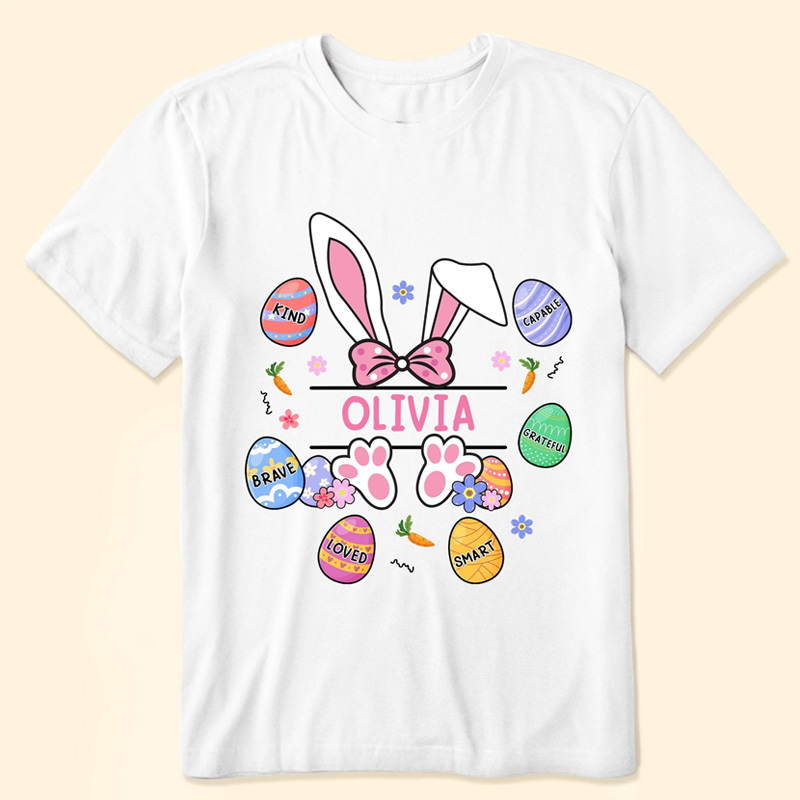 Personalized Cute Bunny Ears Easter Eggs Custom Name Holiday Gift Spring Outfit Kid T-shirt