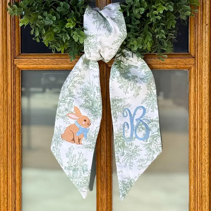 Personalized Elegant Rabbit Initial Festive Home Decor Wreath Sash Gift for Kids