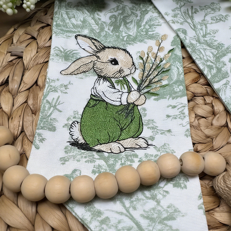 Personalized Bunny Initial Custom Embroidery Spring Home Door Decoration Wreath Sash