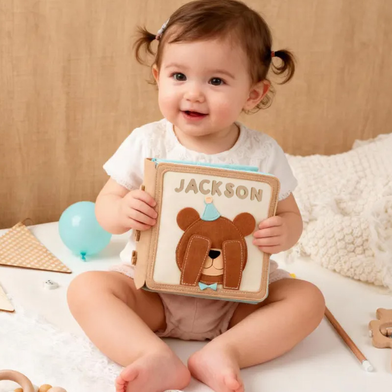 Personalized Bear Theme Custom Name Montessori Sensory Learning Activity Toy For Toddlers Handmade Felt Quiet Book