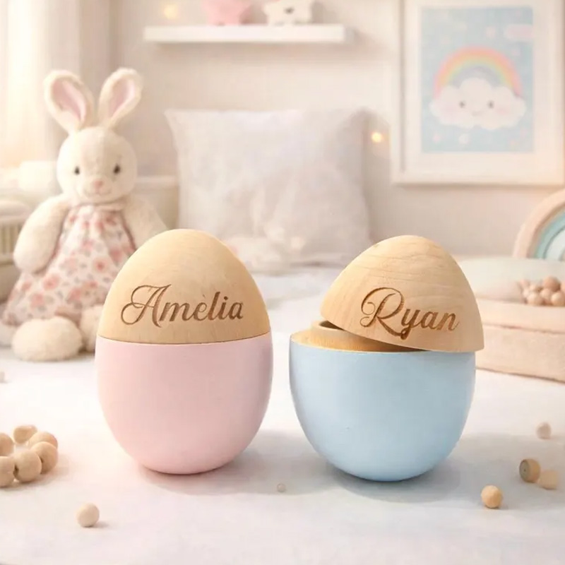 Personalized Wooden Pastel Theme Custom Name Gift For Kids Spring Holiday Surprise Box Easter Egg