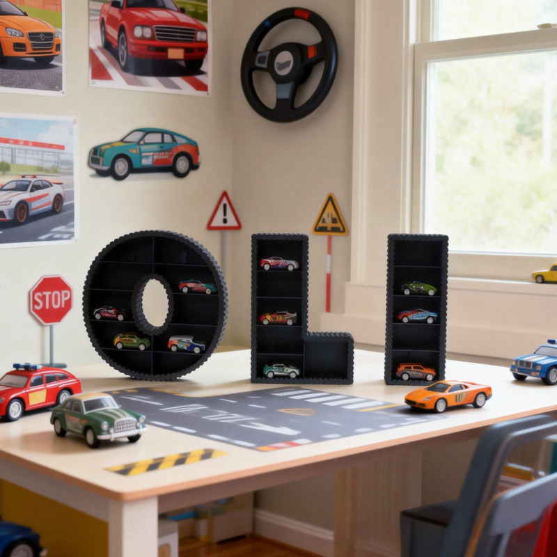 Personalized Car Shelf in the Form of a Letter 3D Printed Display for Hot Wheels Matchbox Toys Gifts for Kids and Collectors