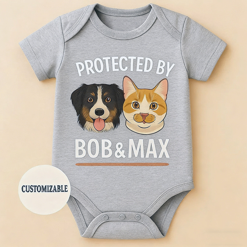 Personalized Pet Lover Theme Custom Pet Photo Protected By Funny Family Gift Baby Bodysuit