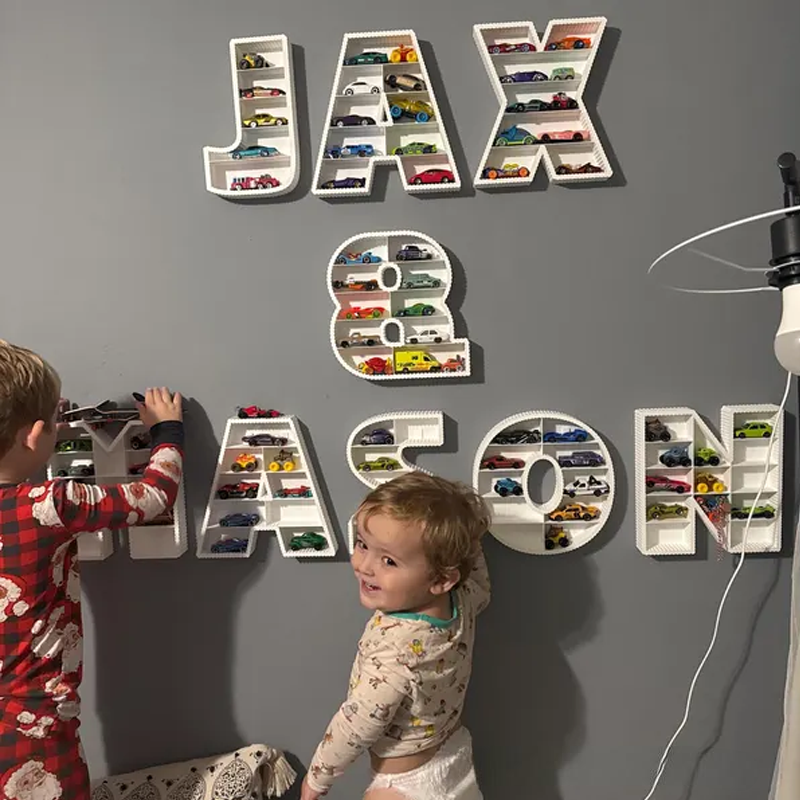 Personalized Car Shelf in the Form of a Letter 3D Printed Display for Hot Wheels Matchbox Toys Gifts for Children and Collectors