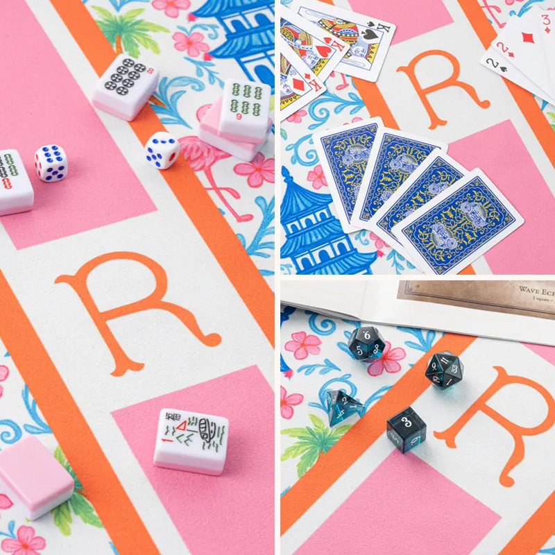 Personalized Floral Pattern Custom Name Waterproof Non Slip Table Protector Family Gift Mahjong Mat