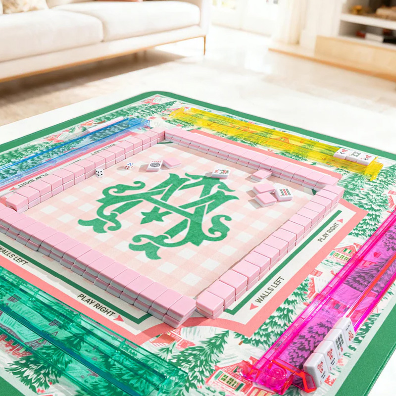 Personalized Green Floral Pattern Custom Name Waterproof Non Slip Table Protector Gift Mahjong Mat