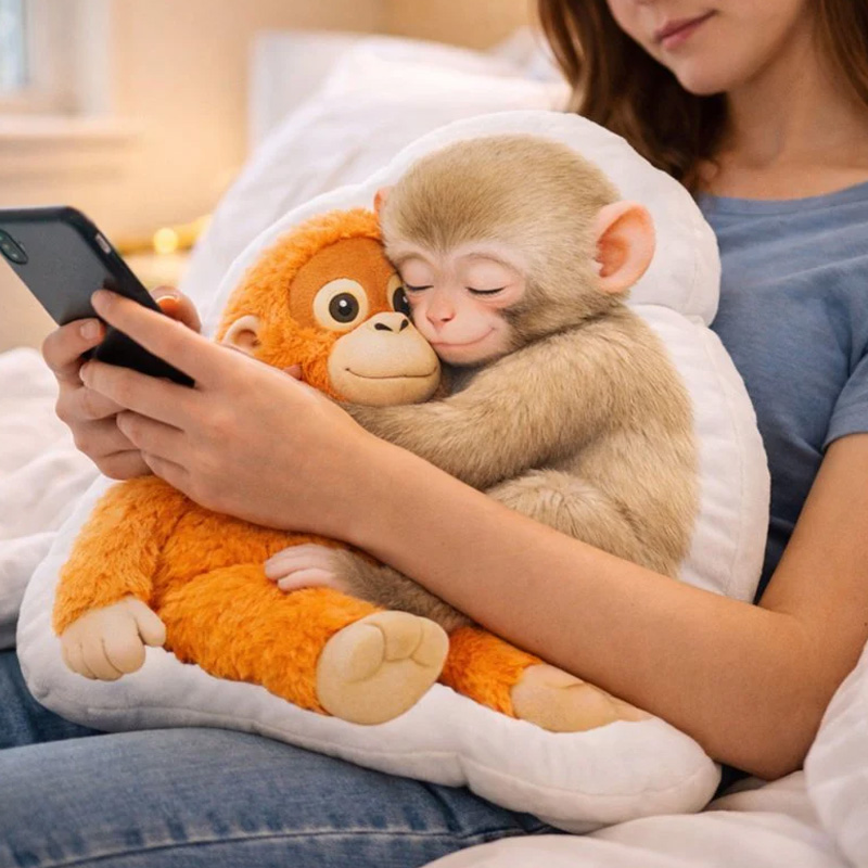 Cute Baby Monkey Hugging Plush Toy Soft Decorative Gift for Kids Room Punch Monkey Pillow Gifts for Emotional Comfort