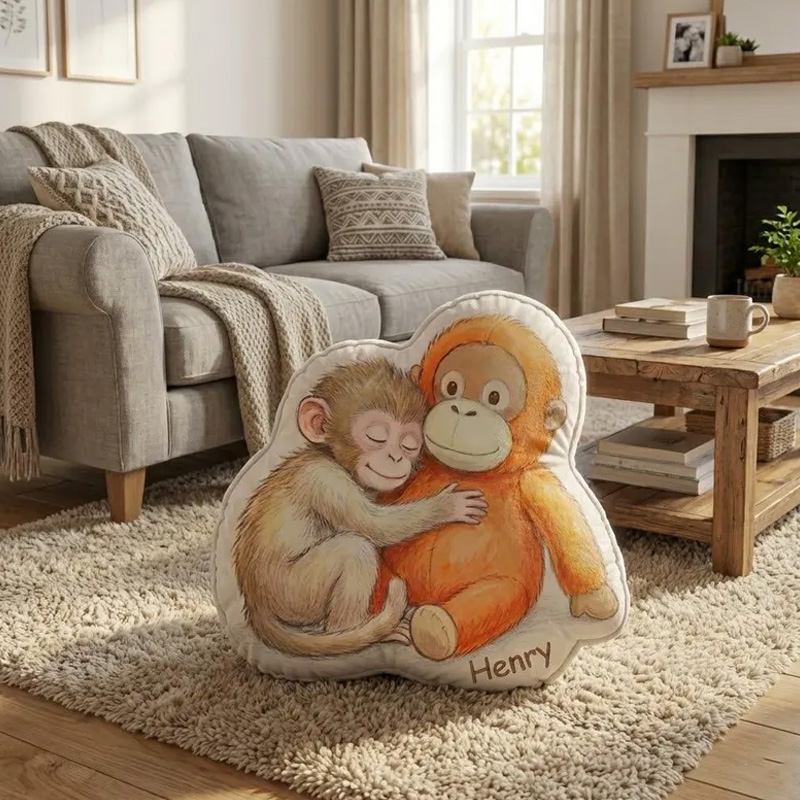Personalized Cute Baby Monkey Hugging Plush Toy Custom Name Soft Comfort Decorative Gift for Kids Room Punch Monkey Pillow