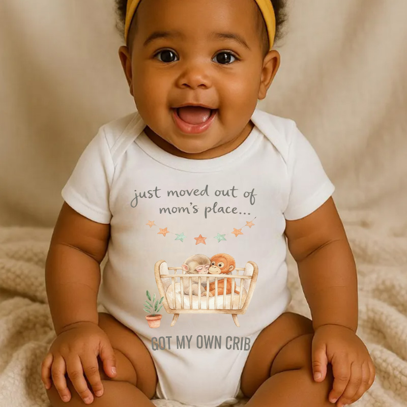 Cute Baby Monkey in Crib Custom Name Soft Cotton Funny Newborn Gift Outfit Punch Monkey Baby Bodysuit