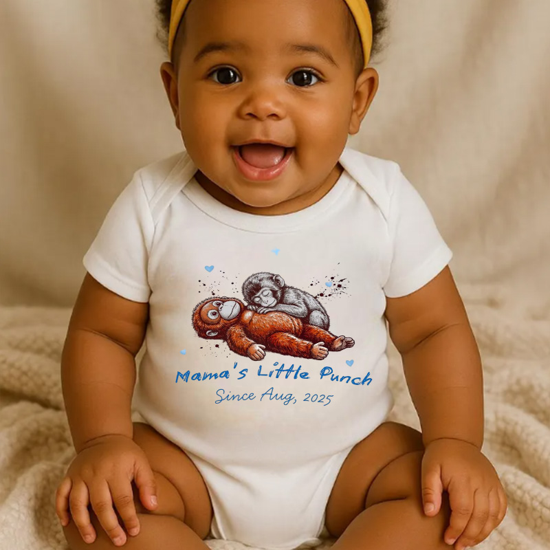 Personalized Mamas Little Punch Custom Name Soft Cotton Newborn Outfit Cute Baby Gift Punch Monkey Baby Bodysuit
