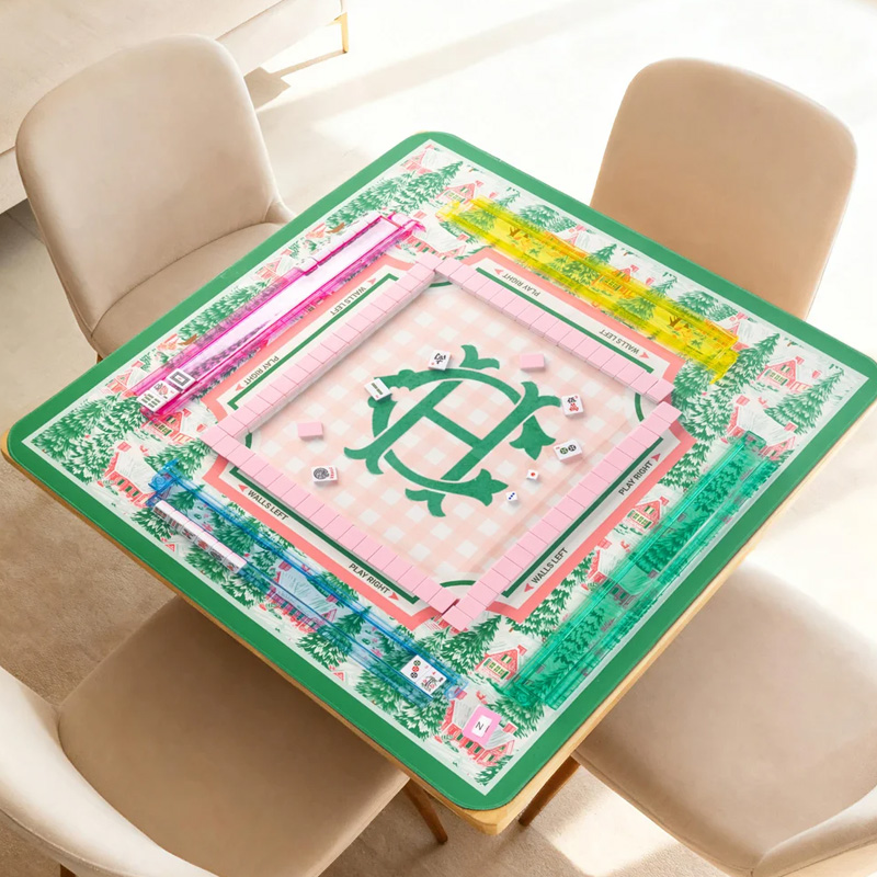Personalized Chinoiserie Pine Cottage Print Mahjong Mat with Monogram Game Accessory Christmas Birthday Gift for Mahjong Lovers