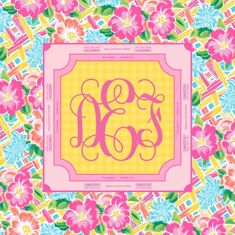 Personalized Monogram Initial Custom Name Bright Pink Tropical Floral Pattern Durable Table Protector Mahjong Mat