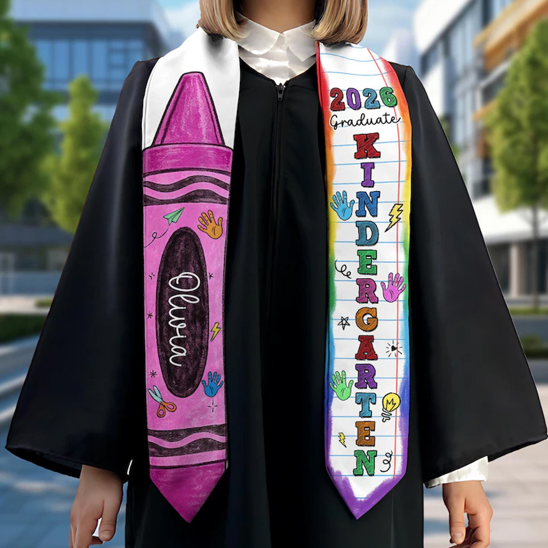 Personalized Kindergarten Graduation Custom Name Year Colorful Alphabet Pattern Cute Student Gift Graduation Stole