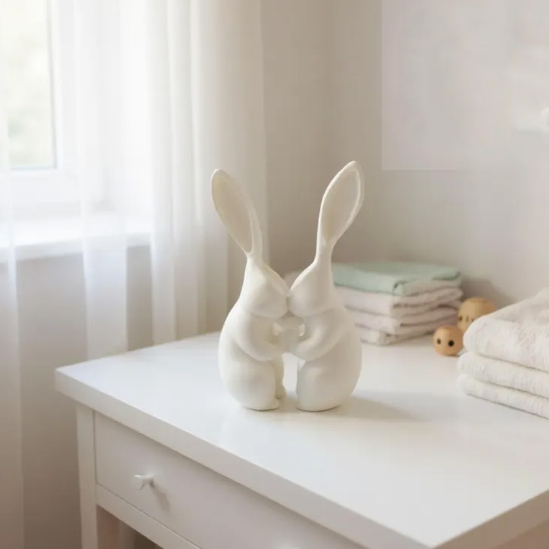 Cute Bunny Couple Holding Hands Spring Easter Tulip Floral Centerpiece Home Decor 3D Printed Vase