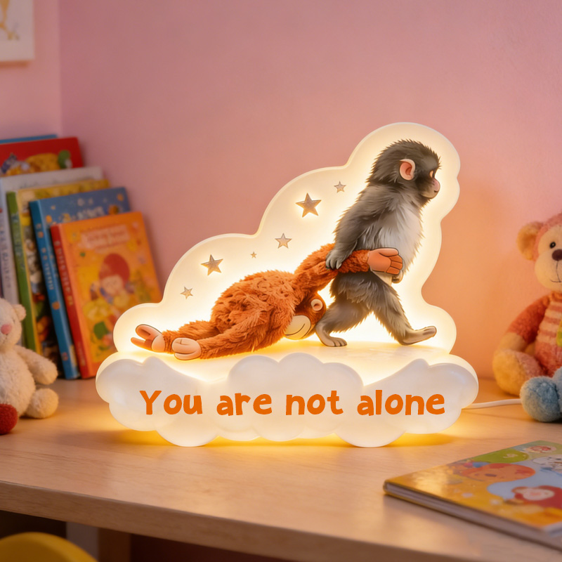 Personalized Punch Monkey Friends Cloud Shape Warm Glow Comfort Gift for Kids Bedroom Decor Acrylic LED Night Light