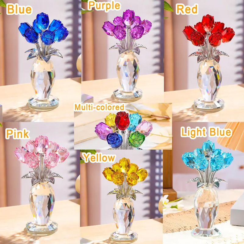 Elegant Blue Eternal Bloom Sparkling Decorative Home Gift Romantic Table Centerpiece Crystal Rose Flower Ornament Mother's Day Gift