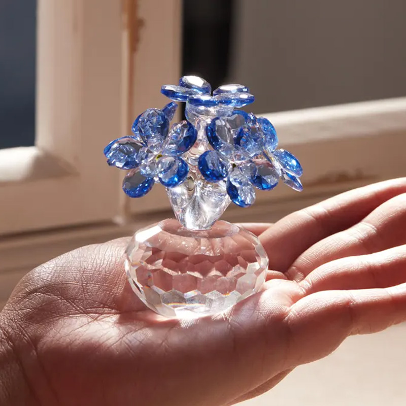 Sparkling Mini Elegant Bloom Decorative Gift for Home Office Display Crystal Rose Flower Ornament Mother's Day Gift