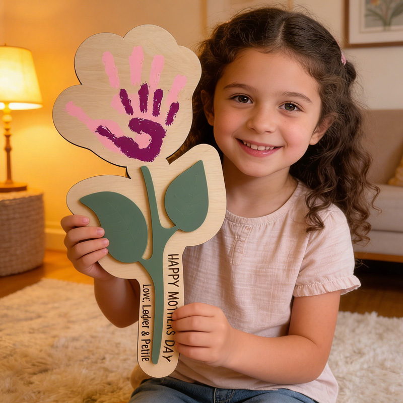 Personalized Cute Kids Craft Gift for Mom Custom Keepsake Home Art Project Display DIY Flower Handprint Sign Mother's Day Gift