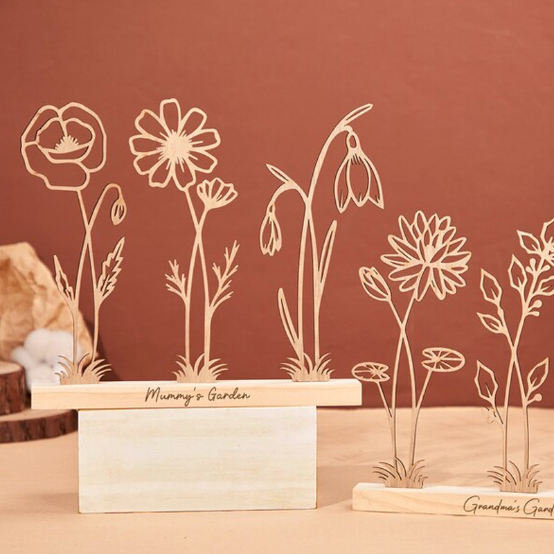 Personalized Wood Birth Flower Garden Engraved Flower Decoration Birthday Flower Bouquet Gift for Mom Grandma Gifts for Her Mothers Day Gift