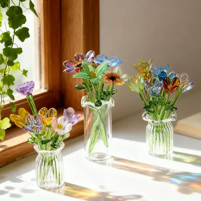 Handmade Glass Flower Bouquet Gift Eternal Bloom Home Office Decoration Friendship Keepsake Mother's Day Gift