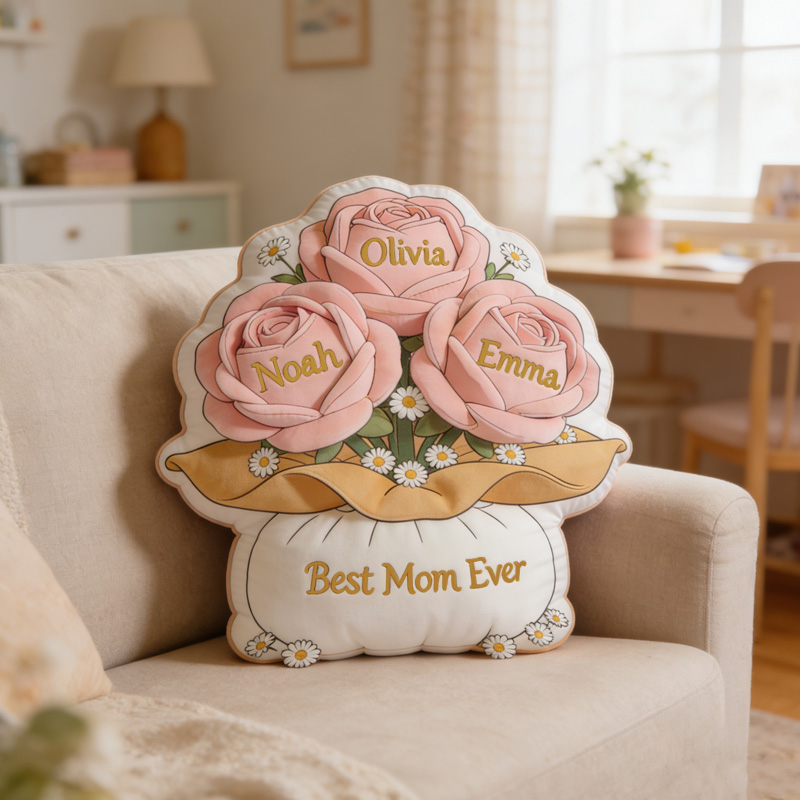 Personalized Rose Flower Best Mom Ever Gift Mothers Day Home Decor Cozy Cushion 3D Print Pillow Mother's Day Gift
