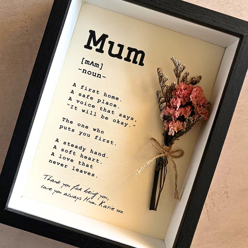 Personalised Mum Print Shadow Box Photo Frame Sentimental Mother‘s Day Gift Mini Dry Flower Bouquet