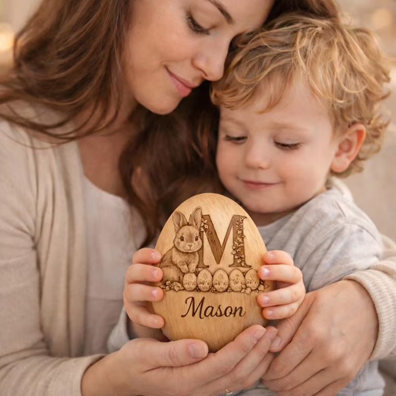 Personalized Engraved Bunny Gift Custom Name Keepsake for Kids Easter Celebration Holiday Decoration Wooden Easter Egg
