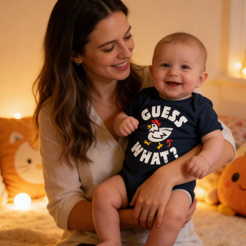 Funny Guess What Chicken Print Cute Outfit Gift for Infant Toddler Easter Holiday Baby Bodysuit