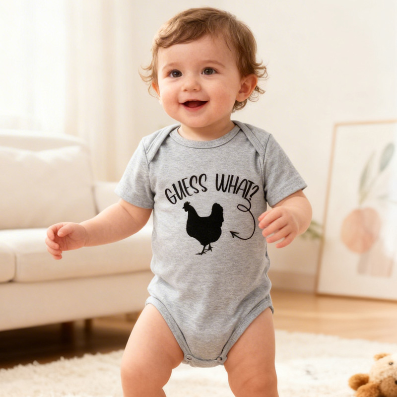Funny Guess What Chicken Print Cute Gift for Infant Toddler Easter Outfit Personalized Baby Bodysuit Gift for New Baby
