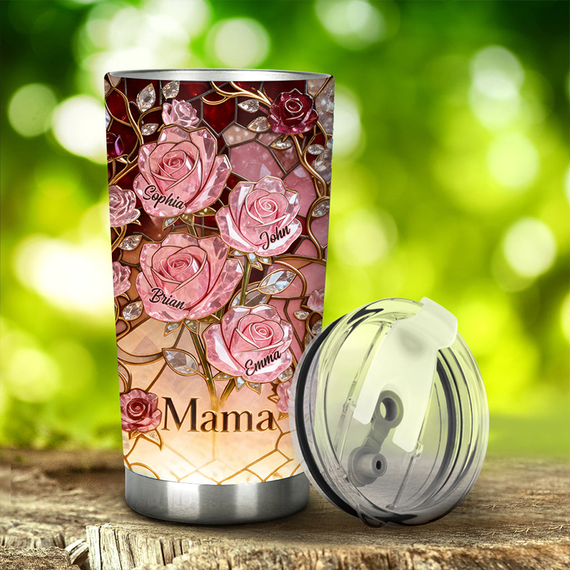 Personalized Colorful Rose Flower Butterfly Light Gift with Names for Mom Birthday Mothers Day Gift Personalized Tumbler