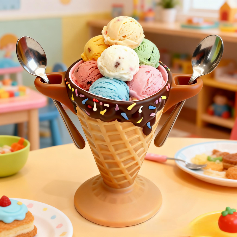 Cute Ice Cream Pint Holder 3D Printed with 2 Spoon Slots Cozy Birthday Gifts for Kids