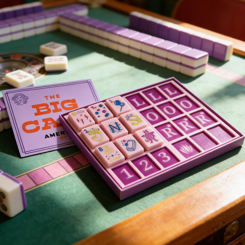 Personalized Pink Purple Mahjong Tile Game Set Creative Gift for Game Lovers Unique Decoration 3D Solo Mahjong Board