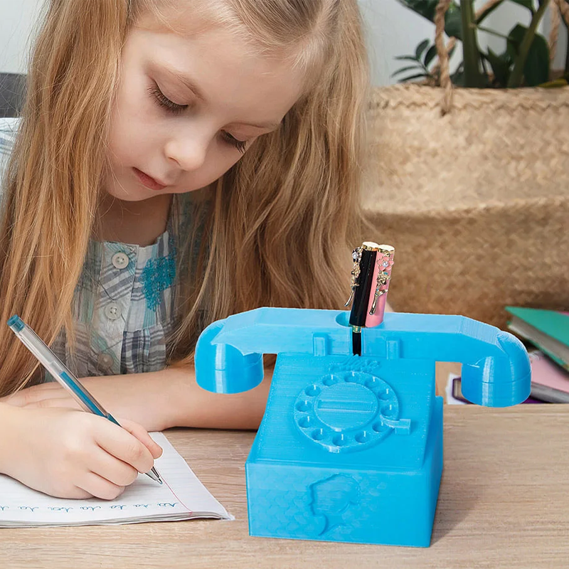 Personalized 3D Pink Doll Inspired Telephone Design Brush Holder with Name Desk Decoration Birthday Gift for Girls Kids