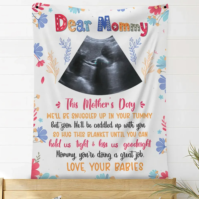 Personalized Ultrasound Photo Mothers Day Gift Custom Message Baby Announcement Pregnancy Reveal Blanket