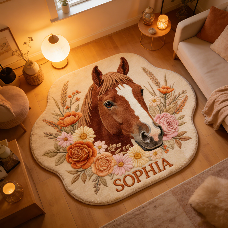 Personalized Horse Lover Floral Decor Gift For Kids Equestrian Pony Animal Print Bedroom Playroom Rug  Gift for Equestrian Riding Lovers Hourse Lover Gifts