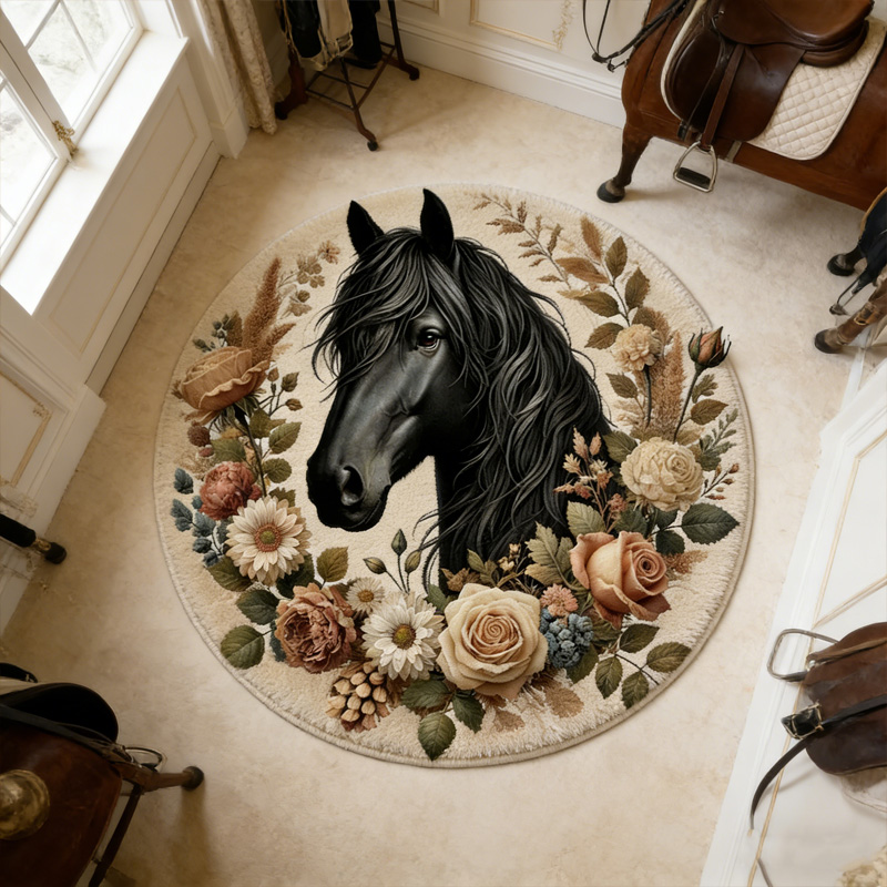 Personalized Horse Floral Decor Gift For Equestrian Lovers Rustic Country Style Home Living Room Rug