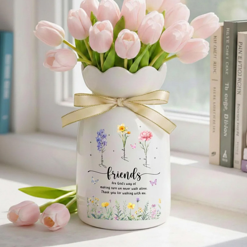 Personalized Best Friends Flower Vase Besties Birth Month Ceramic Flower Vase Soul Sisters Gift BFF Friendship Decor Gifts