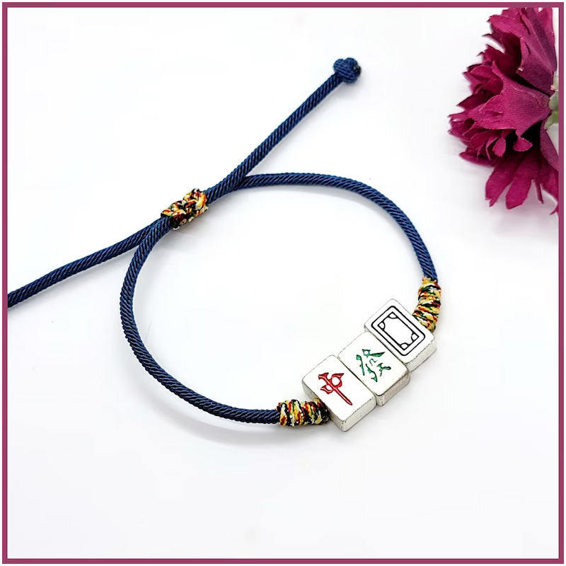 Mahjong Tile Bracelet Handmade Lucky Gift For Game Lovers Adjustable Rope Jewelry For Women And Men Bracelet Dragon Symbol Pull Cord Jewelry