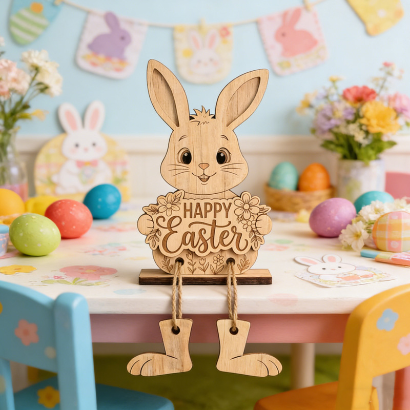 Personalized Wooden Happy Easter Bunny Holiday Gift For Kids Home Decor Spring Decoration Ornament Easter bunny shelf
