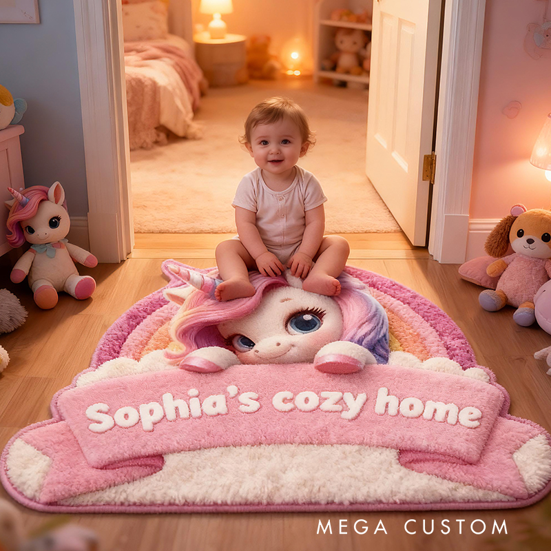 Personalized Dream Horse Rainbow Custom Name Soft Decorative Gift Magical Fantasy Style Cozy Nursery Pink Dream Cute Pastel Lovely Sweet Baby Room Graphic Carpet Rug for Kids