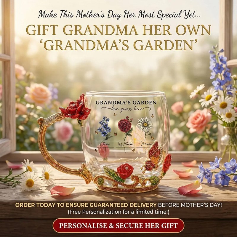 Personalized Grandma's Garden Enamel Flower Tea Cup with Custom Birth Month Flowers, Vintage-Inspired Unique Gift for Grandma