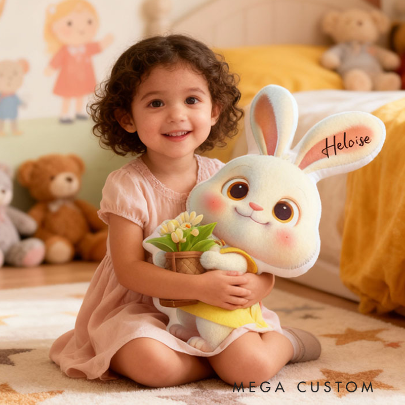 Personalized Cartoon Rabbit with Name Graphic 3D Print Pillow Christmas Gift for Kids or Baby Birthday Gift