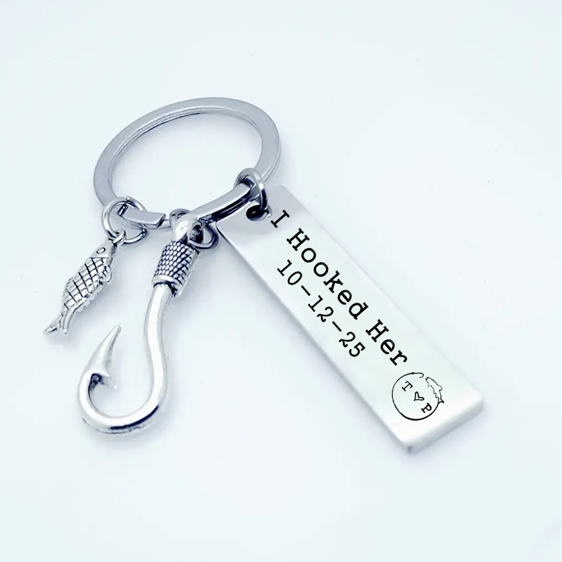 Personalized Fishing Keychain He Caught Me and I Hooked Her Design Custom Time and Initials Romantic Gift for Couples and Fishing Lovers