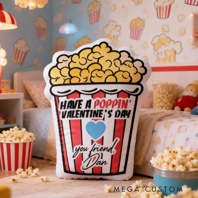 Personalized Cute Valentine's Day Popcorn with Name Graphic 3D Print Pillow Valentine's Day Gifts Funny Gifts