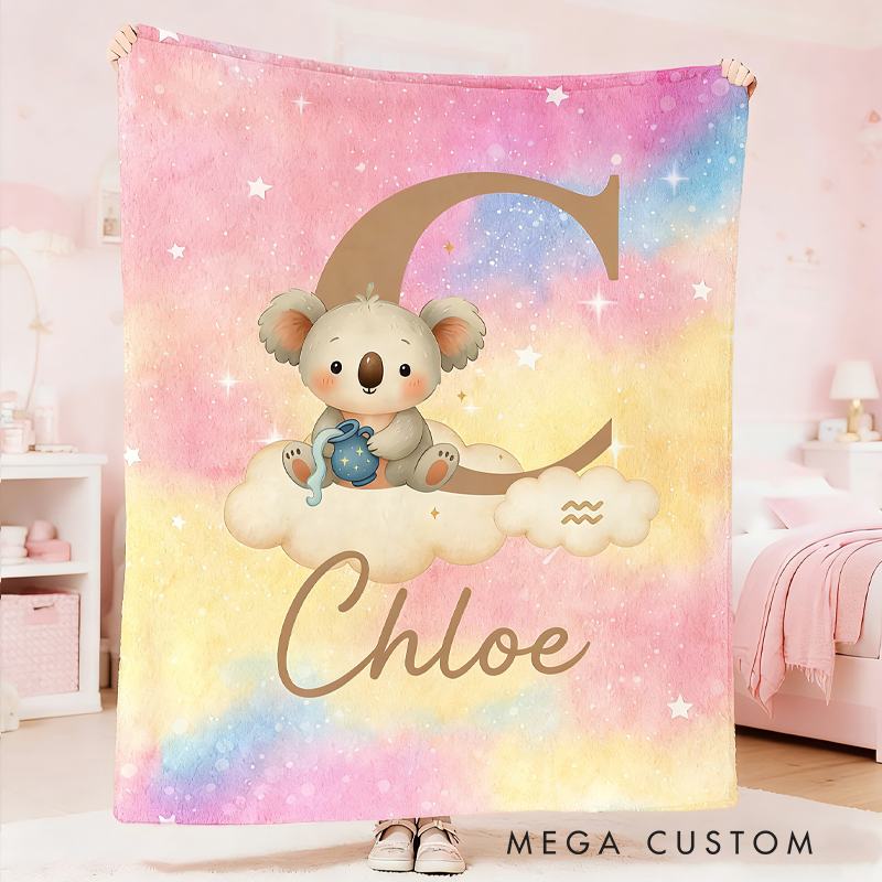 Personalized Starry Sky 12 Zodiac Animal Soft Throw Blanket with Name and Initial Daily Use Birthday Gift for Children Girls Boys