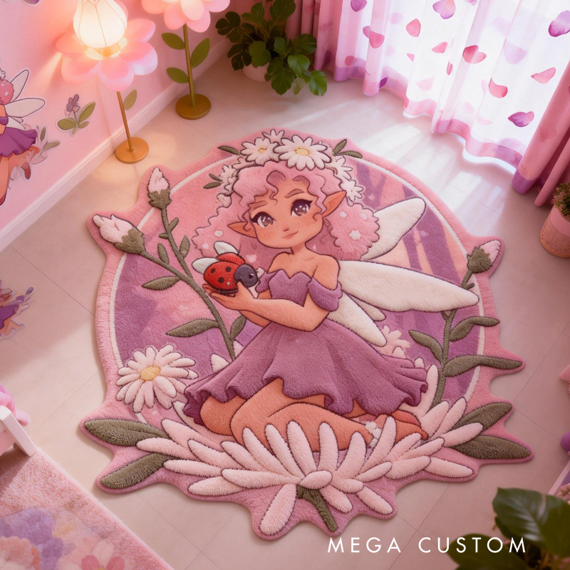 Personalized Magical Fairy Theme Custom Name Yellow Dress Cute Nature Style Carpet Rug for Kids